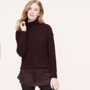 NWT LOFT Purple MockNeck Cable DrpShldr Sweater XS